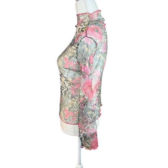 Fillil sheer leopard print long sleeve top floral Y2K festival rave sheer - Picture 4 of 6